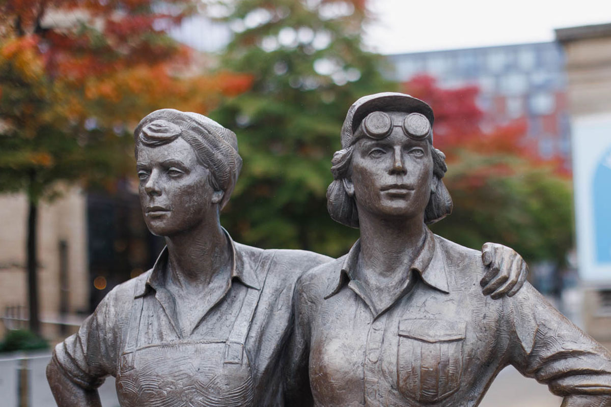 Women of Steel is a bronze sculpture that commemorates the women of Sheffield who worked in the city's steel industry during the First World War and Second World War.